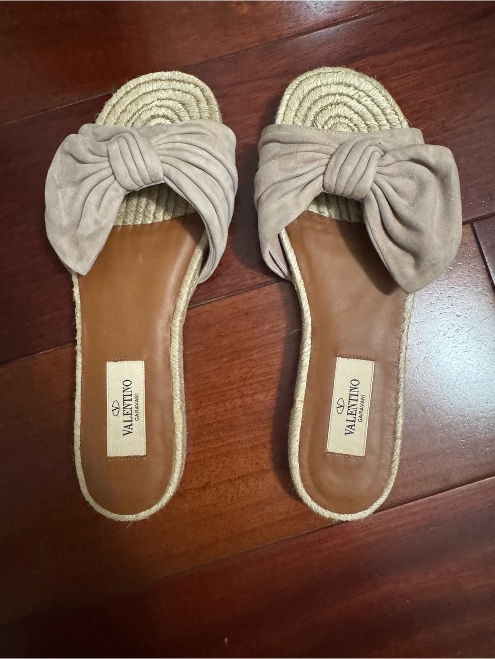 Valentino Garavani Taupe Bow Slip-On Mules